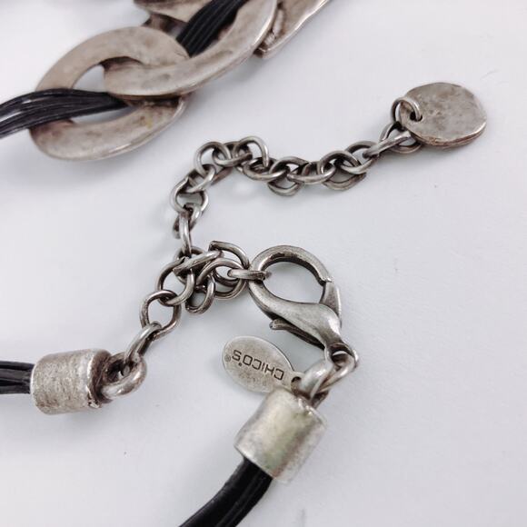 Chunky Chico’s Brutalist Statement Necklace Silver Tone Geometric Coin Tassels - Picture 9 of 14